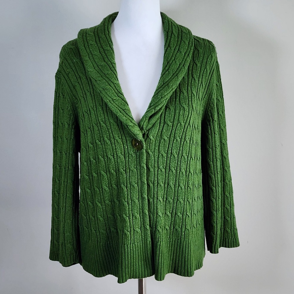 Ann Taylor LOFT Cable Knit Cardigan Womens XL Green Earthy Forest Cottage Preppy